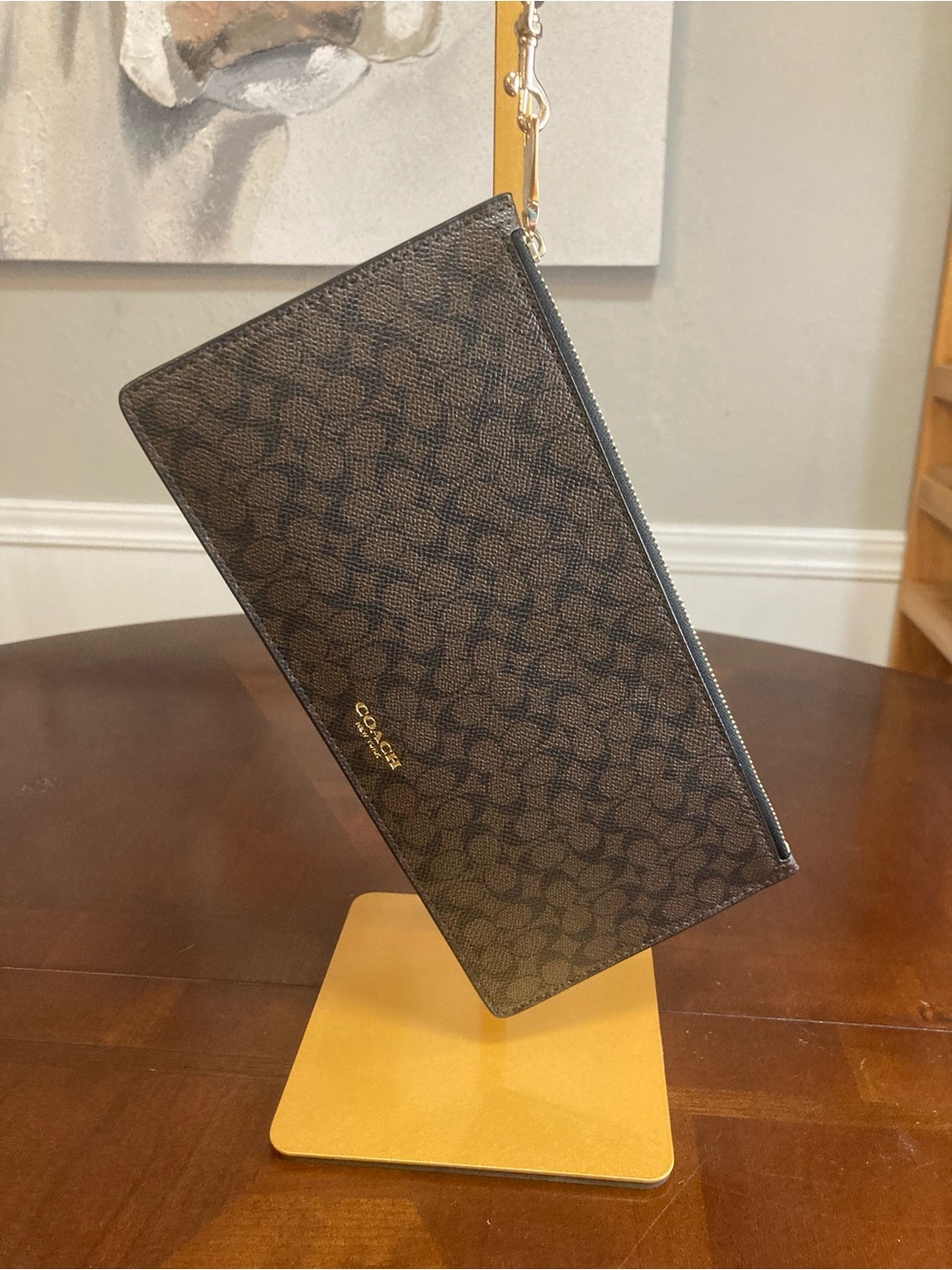 Coach Signature Mini “C” Coated Canvas Wristlet Clutch Pouch Brown & Black EUC - Picture 3 of 13